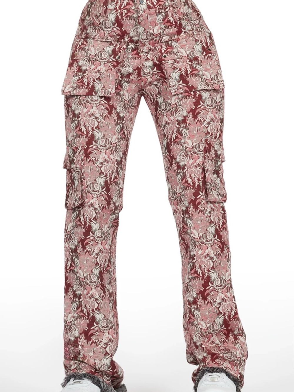 Women's Rose Pink Floral Cargo Boot-Flare Pants